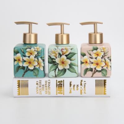 China Sustainable Flower BR004 Bathroom Accessories Ceramic Set Body Lotion Cup Bottle Set for sale