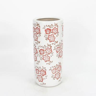 China S065 Hotsale Store Fancy Pink Flower Indoor Ceramic Roller Stand Red And White Umbrella Stand for sale