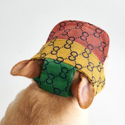 China Stocked Little Puppy Pets Summer Print Hat Dog Baseball Visor Sun Hat Outdoor Hood Hat for sale