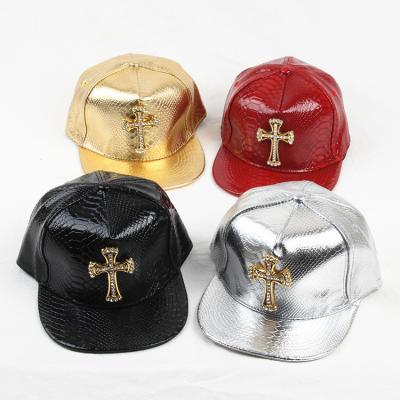 China COMMON Brim high quality leather fashionable flat cap hip-hop brand cross crocodile PU leather hats for sale