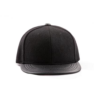 China JOINT Leather Matte Black Around Hip Hop Sports Cap High Quality Wool Baseball Cap Custom Logo 6 Panel Hat Wool Nitrile Printed for sale