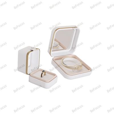 China Recycled Materials custom luxury kraft paper ring necklace bangle jewelry gift paper box packaging boxes paper white PU Leather with your own logo for sale