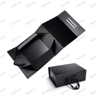 China Recycled Materials custom craft paper Black Magnetic foldable shoes gift storage packaging Ribbon box with your own logo for gift for sale