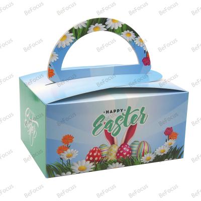 China Recycled Materials wholesale custom rabbit egg shape easter treat kids toys candy chocolate gift cardboard paper packaging handle boxes for sale