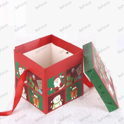 China Recycled Materials Factory direct sales base and lid christmas eve calendar advent gift cardboard paper packaging ribbon box christmas for sale