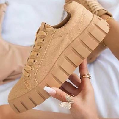 China Fashion Vulcanized Thick Bottom Female Skateboard Casual Sneakers Solid Lace Up Canvas EVA Woman Shoes Plus Size Ladies Shoes for sale