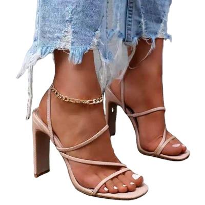 China Anti-odor star multicolor suede with high heel color block sandals women sandals good high heels simple women party shoes for sale