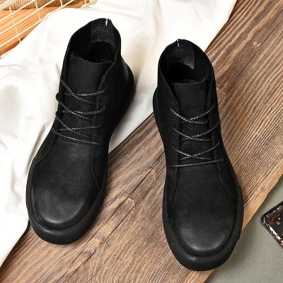 China Brown Fashion Round Black Men's Handsome Leather Martin Boots Men Plus Velvet Winter Boots For Men for sale