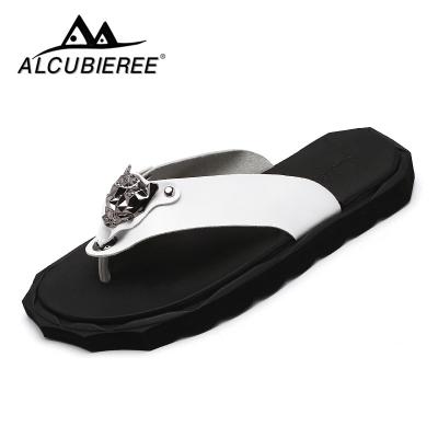 China High Quality Brands Men's Leisure Shoe Flip Flops Leather Luxury Slippers Beach Sandals Summer Casual For Men Fashion Shoes White for sale