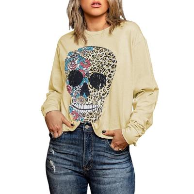 China Anti-pilling 2021 Best Selling Halloween Skull Leopard Top Popular Costume Women's Graphic T-Shirts For Women for sale