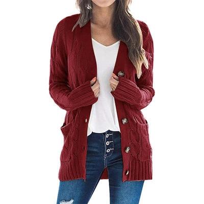 China 2021 Hot Sale Women Cardigan Sweater Front Pocket Buttons Closure Women Breathable Cardigan for sale