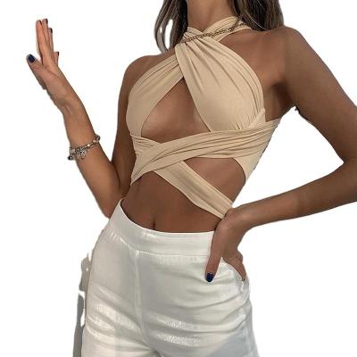 China QUICK DRY Elastic Halter Sleeveless Tie Up Bandage Crop Spring Tanks Summer Main Female Club Party Ladies Streetwear Trendy Clothes 2021 for sale