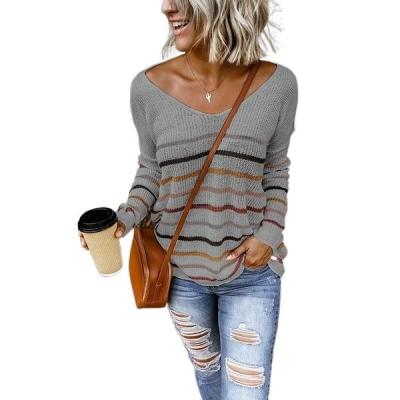 China Autumn Winter Clothes Multicolor Striped High Fashion Knitted Loose Tops Anti-pilling Knit Sweaters for sale