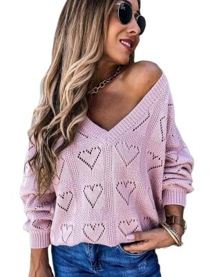 China Wholesale Anti Shrink Autumn Sweater Heart Shape Hollow Out Oversized Pullover Sweaters Women Tops for sale