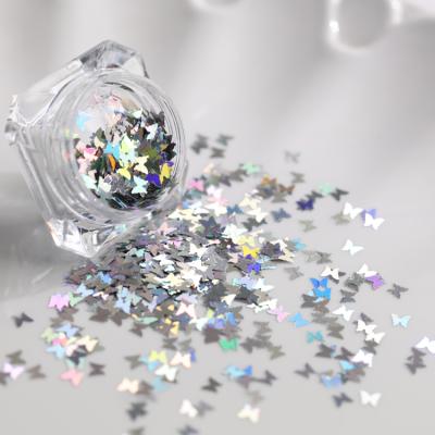 China 2021 Newest Popular Laser Nail Sticker Butterfly Nail Plastic Holographic Sequins for sale