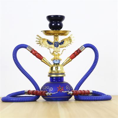 China INS Full Glass Eagle Glass Hookah Complete Set Small Scale Hot Arabic Shisha Cachimba Shisha With 2Tubes Pot Metal Bracket Ceramic Smoke Accessories for sale