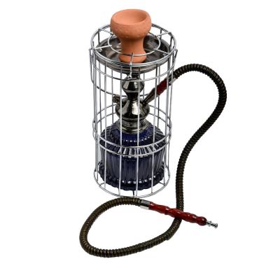 China New Iron Smoking Pipe Hookah Cage Glass Hookah Full Set Hot Selling Birdcage Shisha Water Pipe Silicone Bowl Smoking Accessories for sale