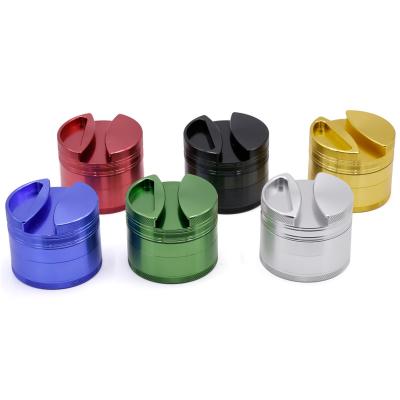 China Minimalist 75mm Diameter Herb Grinder Smoke Cigarette Weed Herb Grinder 4 Layers Aluminum Alloy Metal Double Concave Tobacco Accessories for sale