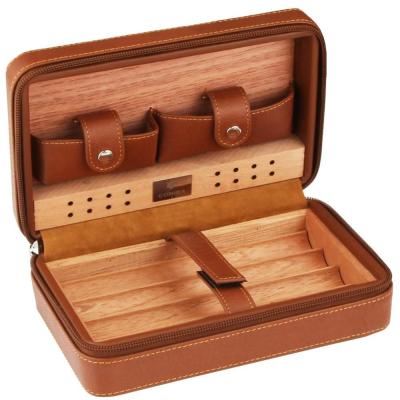 China Cedar Wood Cigar Humidor Box Casual Portable Travel Cigar Case Storage 4 Cigar Box Humidor Leather Humidor for Sigar for sale