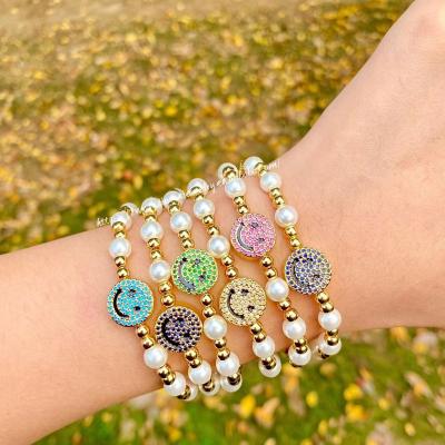 China FASHIONABLE hot selling happy face bead bracelet fashion copper plated beads bracelet Bohemian style smiley face jewelry for sale