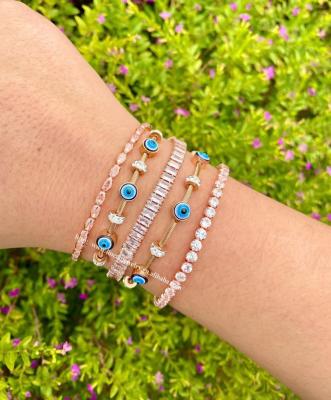 China Rose Gold Tennis Bracelet Set CLASSIC Fashion Devil's Eye Stainless Steel Eye Bracelet Wholesale Customized Beaded Bracelet For Women for sale