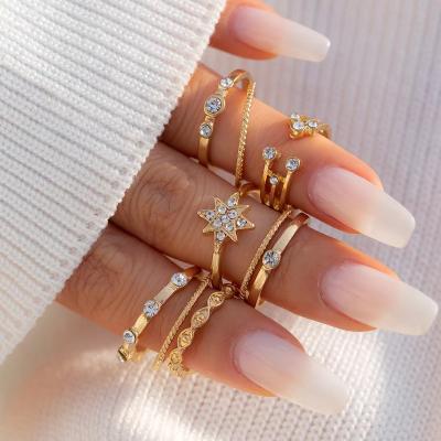 China Wholesale CLASSIC Micro Paved Cubic Zirconia Ring Set Fashion Rhinestone Gold Plated Crystal Daily Decoration Ring Set for sale