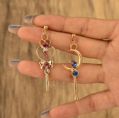 China FASHIONABLE Unique Design Heart Moon Key Diamond Set Zircon Alloy Copper Dangle Earrings For Women for sale