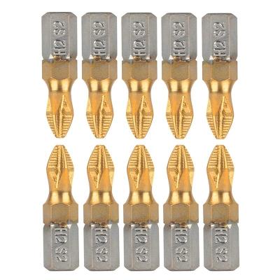 China 10pcs 25mm 1/4inch PH2 Magnetic Titanium Coated Screwdriver Bits for sale