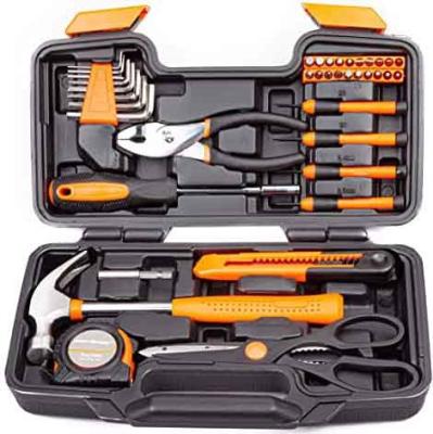 China 39 Piece Screwdriver Hammer Wrench Household Hand Tool Kit With Plastic Toolbox for sale