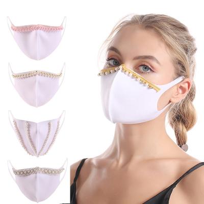 China High Quality Cheap Fashion Designer Fashion Cheap Fashionable Pearl Textile Cotton Mouth Nose Mouth Mask Female White for sale