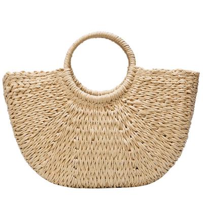 China 100% 100% New 2021 Fashion MOON Handmade Straw Handbags Women Summer Beach Rattan Bag Vintage Woven Handbags For Women for sale