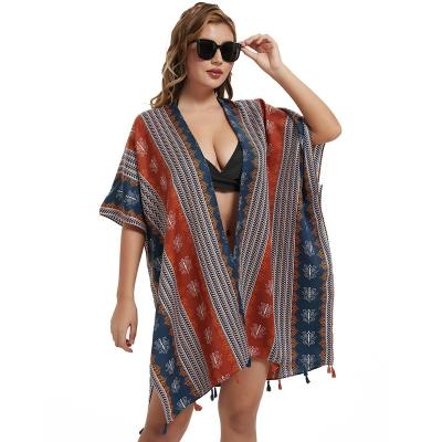 China Polyester Wholesale New Summer Bohemian Printing Beach Cover Up Daily Wear Cardigan Shawl Sunscreen Kimono For Women for sale