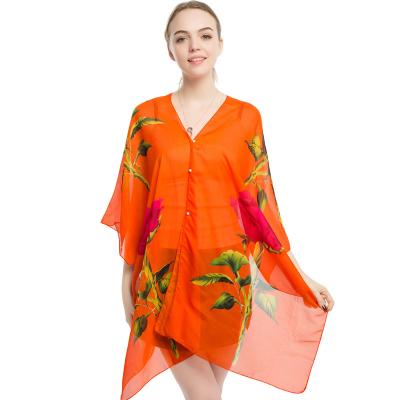 China Fashion Soft Smooth Light Weight Feeling Floral Print Breathable Polyester Printed Beach Shawl Women Beach Wear Beach Blanket for sale