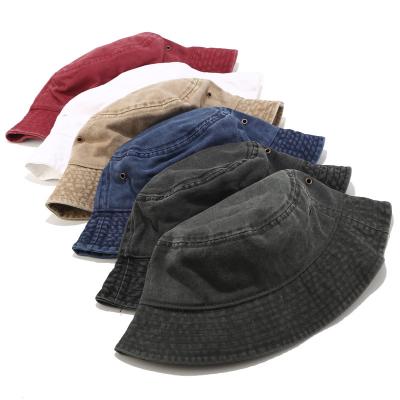 China Wholesale Custom Wide Brim Sunshade OEM Jean Denim Fishermen Distressed Bucket Hat for sale