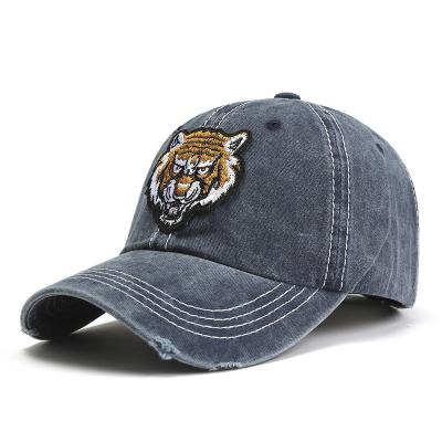 China Wholesale Custom High Quality Embroidery JOINT Tiger Sports Hat Washed Vintage Distressed 100 Cotton Baseball Cap for sale