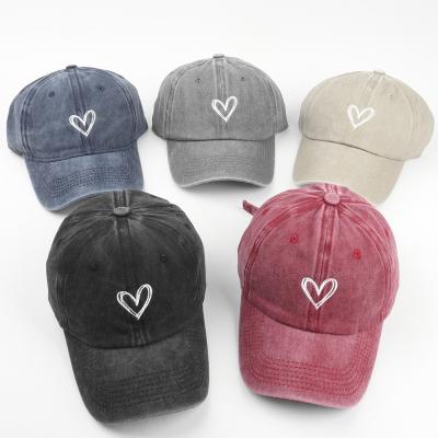 China Custom Literary Retro Summer Baseball Cap Heart Embroidery Hotsale Vintage Outdoor Baseball Hat COMMON Basic Casual Hat And Sports Hat for sale