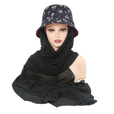 China Bucket Hat Hijab Scarf Set Snap Hijab Fashion Tudung Shawls Women Wholesale Chiffon With Fisherman Hat Suit Loop Scarf Bucket Hat Hijab Scarf Set for sale