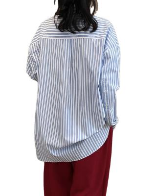 China The Other Sale Blue Stripe Chinese Oversized Lapel Casual Blouse For Lady for sale