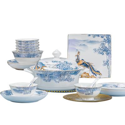 China New Viable Jingdezhen Ceramic Dishes Chopsticks Dinnerware Set Chinese Style Bone China For 5 People x23 Piece for sale