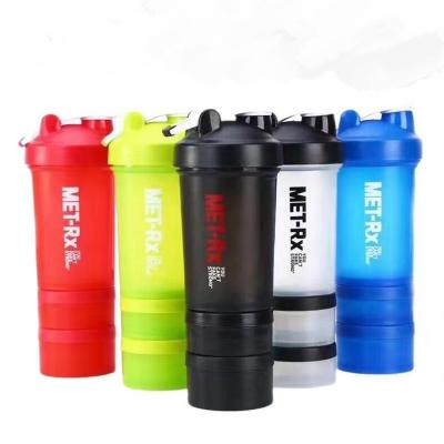 China Viable the latest three-layer handle sports shake cup can be printed LOGO sealed leak proof pp protein powder water bottle for sale