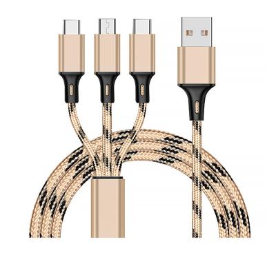 China Hot Selling MP3/MP4 Player 3 In 1 USB Charger Cable 1.25m Nylon Fast Micro USB Cable For Smartphone Charging Cable For iPhone/Android for sale