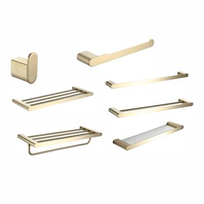 China 2022 New Bathroom Accessories Brushed Gold USU304 Stainless Steel Towel Rack Set Hotel Towel Rack for sale