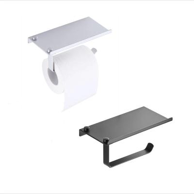 China Modern Bathroom Accessories Roll Paper Shelf Aluminum Alloy Cell Phone Cheap Wall Mounted Toilet Paper Roll Holder for sale