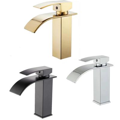 China Metered Faucets Wholesale Bathroom Accessories Flat Mouth Waterfall Faucet Bathroom Sink Basin Faucet for sale