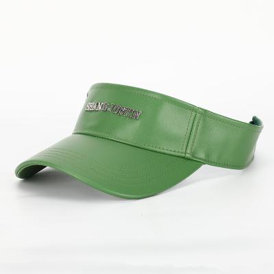 China Metal Logo Green Leather Visor Hat, Women Summer Sun Sports Character Wholesale Meidiney Hat Manufacturer Custom High Quality Visor for sale