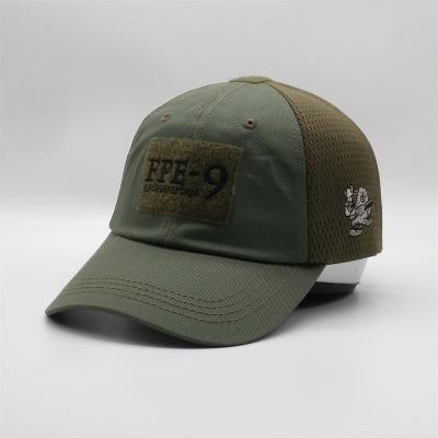 China 6 Panel COMMON Custom Embroidery OEM Logo Olive Green Camo Outdoor Hat Mesh Hook Loop Strap Tactical Slouch Hat for sale