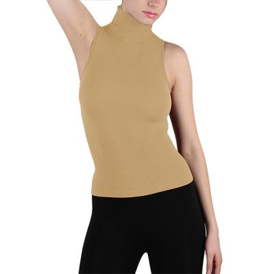 China Wholesale OEM Ladies Anti-pilling Turtleneck Seamless Sleeveless Fake Ribbed Women Tank Tops for sale