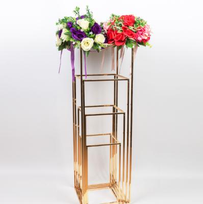 China Flower Display& Decorations 4 Pcs / Set Assembled Silver Gold Road Lead Flower Stand Wedding Centerpiece for sale