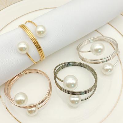 China Cheap Napkin Ring Pearl Alloy Napkin Ring Viable Modern Style Hotel Restaurant Decoration Table Napkin Ring for sale