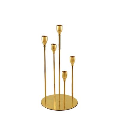 China Europen Gold Candle Holders For Plillar Candles, Metal 5am Candelabra Table Centerpieces for sale